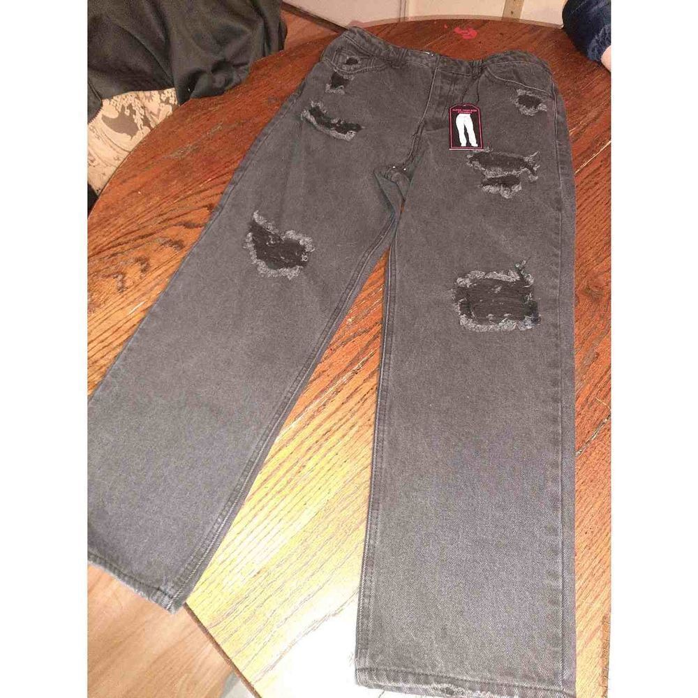 New Jr 11 No Boundarie Black Distressed Button Fly High Rise Straight Blue Jeans